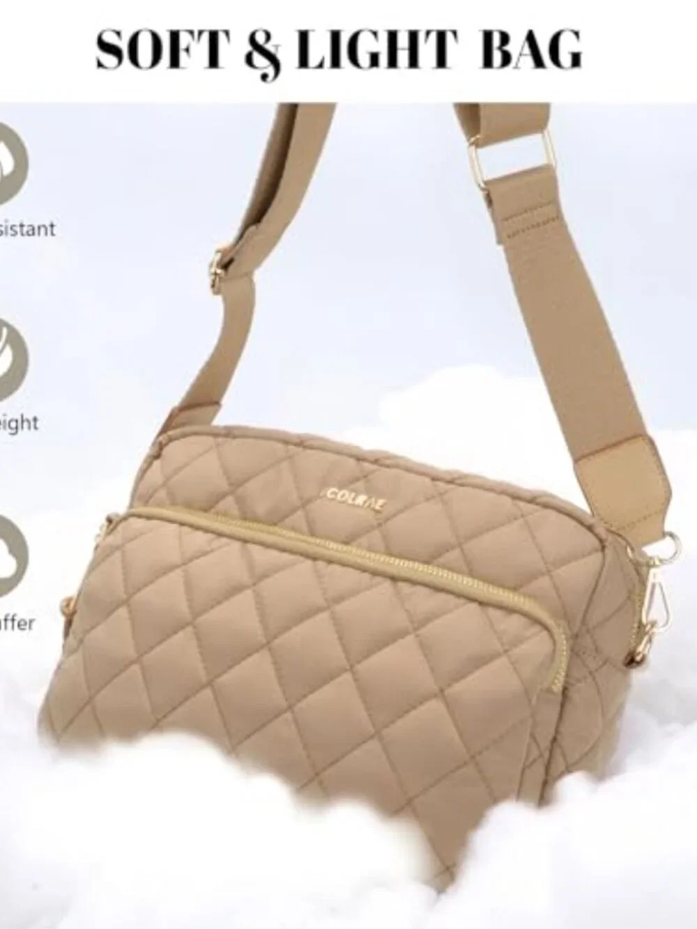 Quilted Nylon Puffer Crossbody Bag with Adjustable Wide Strap